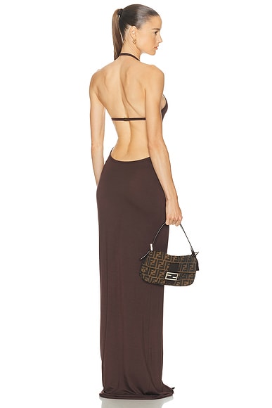 Eterne Vivian Halter Maxi Dress in Espresso