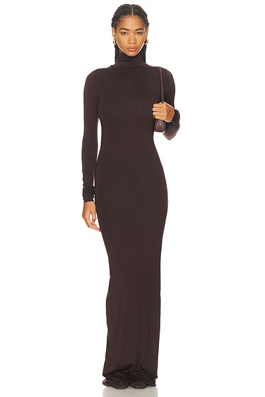 Long Sleeve Turtleneck Soft Jersey Maxi Dress