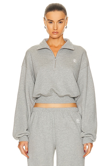Eterne Cropped Half-Zip Sweatshirt in Heather Grey