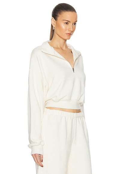 Shop Éterne Cropped Half Zip Sweatshirt In Cream