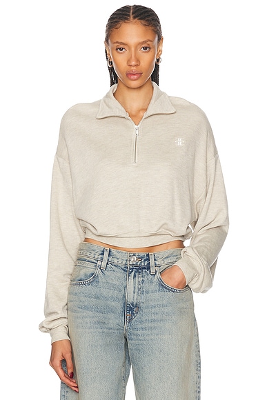 Eterne Cropped Half Zip Sweatshirt in Heather Oatmeal