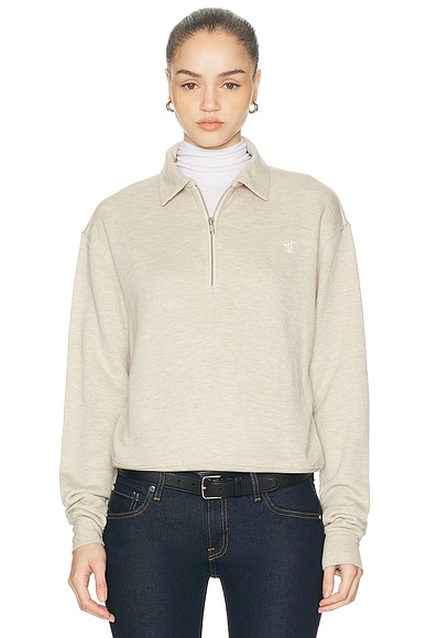 Eterne Zip Up Polo Sweatshirt in Heather Oatmeal