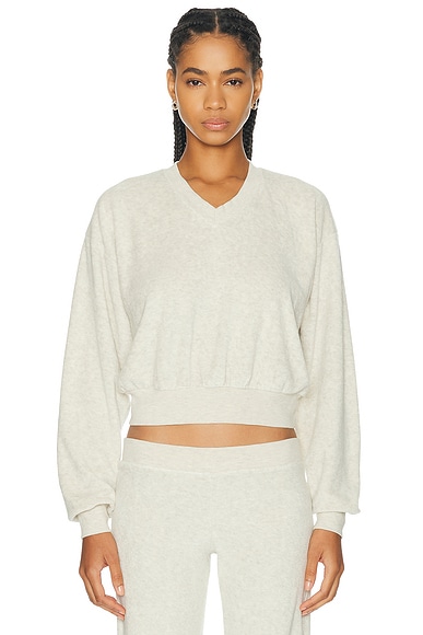 Cropped V-Neck Terry Sweatshirt