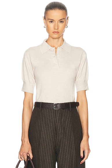 Eterne Journey Cashmere Polo Top in Oatmeal