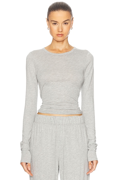 Eterne Fitted Crewneck Long Sleeve T-Shirt in Heather Grey