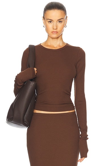 Eterne Long Sleeve Fitted Top in Chocolate
