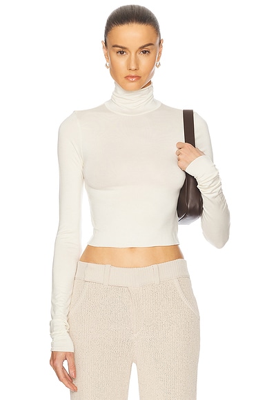 Eterne Cropped Fitted Turtleneck Top in Ivory