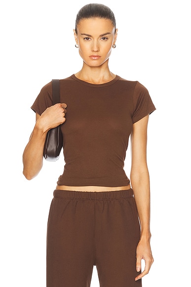 Eterne Fitted Crewneck Short Sleeve T-Shirt in Chocolate
