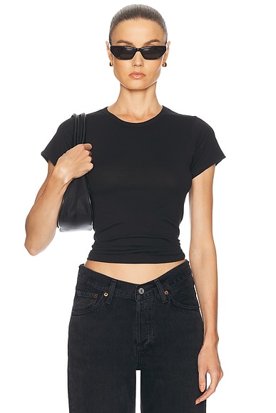 Eterne Fitted Crewneck Short Sleeve Top in Black