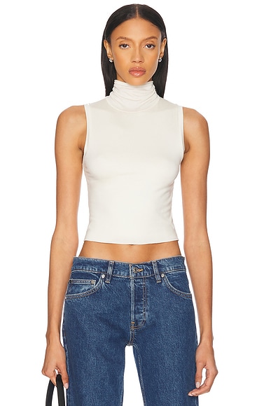 Alexander Wang Logo Mock Neck Sleeveless Top in Bright White
