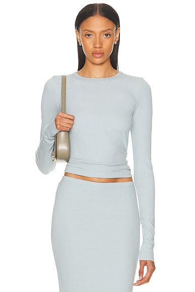 Eterne Long Sleeve Fitted Top in Dusty Blue