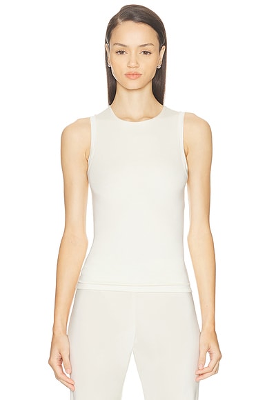 Eterne Sleeveless Crewneck Soft Jersey Top in Ivory