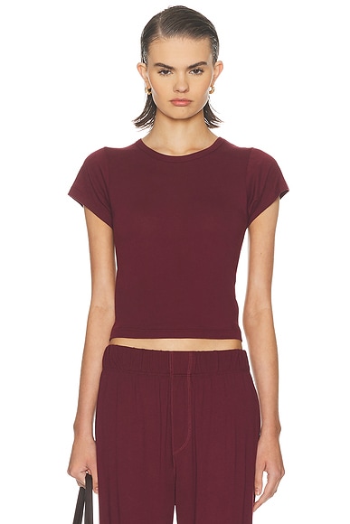 Eterne Short Sleeve Cotton Modal Baby Tee in Oxblood