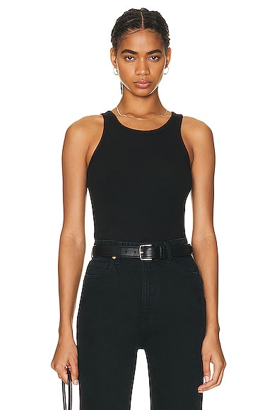 Eterne High Neck Fitted Tank Top in Black