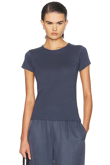 Eterne Fitted Crewneck Cotton Modal Short Sleeve T-Shirt in Washed Navy