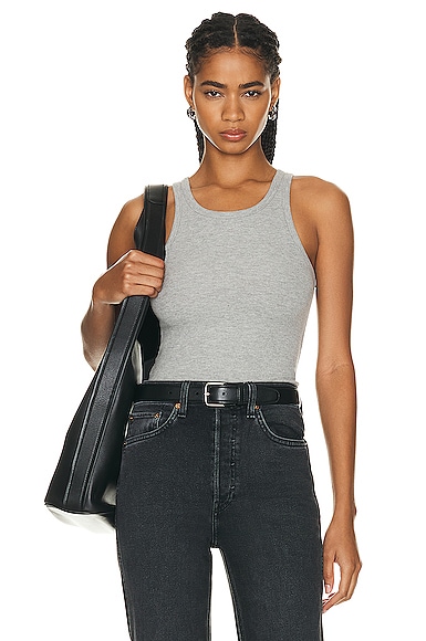 Eterne High Neck Fitted Tank Top in Heather Grey