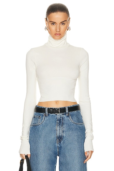 Eterne Cropped Fitted Turtleneck Top in Cream