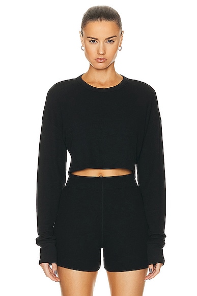 Eterne Cropped Oversized Thermal Top in Black