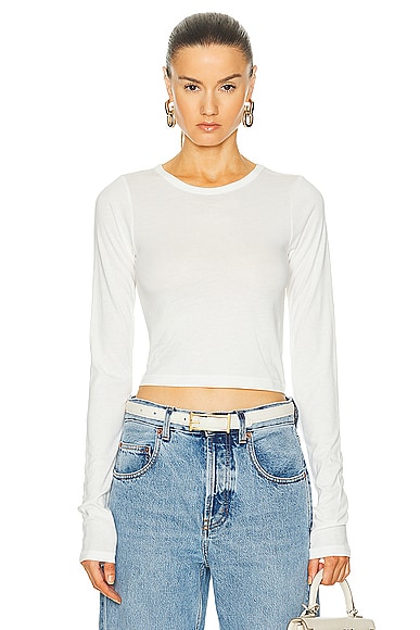 Eterne Long Sleeve Cropped Rib T-Shirt in Ivory