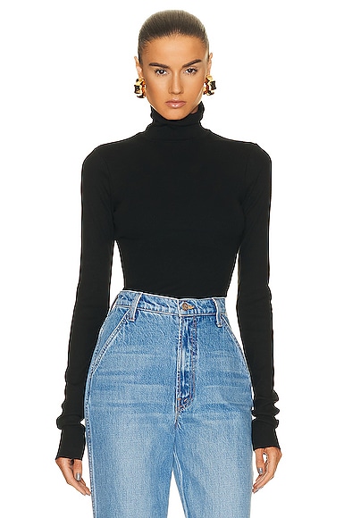 Eterne Cropped Fitted Turtleneck Top in Black