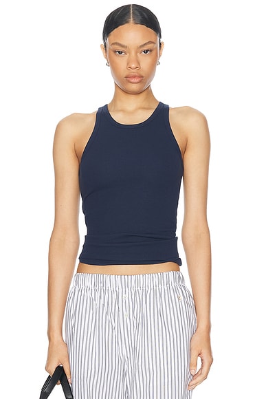 Eterne High Neck Fitted Tank Top in Navy