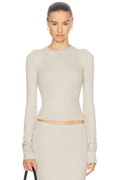 Eterne Long Sleeve Fitted Top in Heather Oatmeal