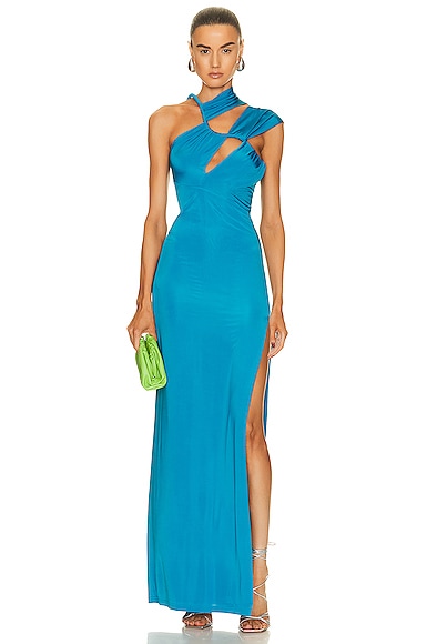 ET OCHS June Cord Cutout Ruched Gown in Blue