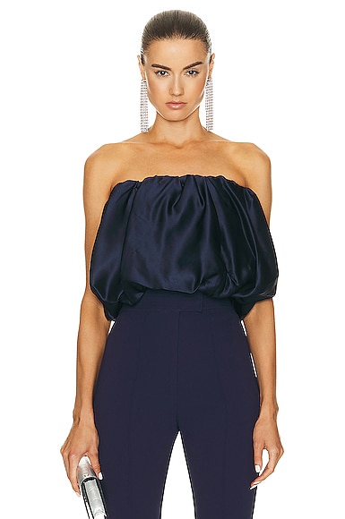 Et Ochs Michelle Cropped Gathered Silk-charmeuse Top In Midnight