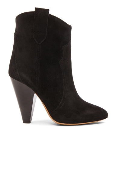 Isabel Marant Etoile Roxann Calfskin Velvet Leather Booties in Black | FWRD