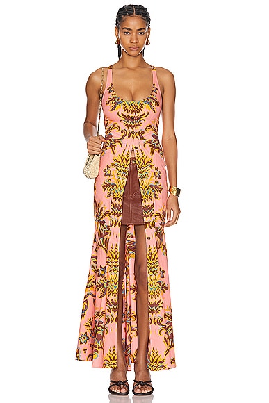 Etro Button Down Maxi Dress in Print On Pink Base