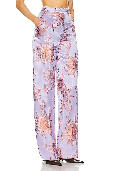 Shop Etro Floral Trouser In Purple & Peach