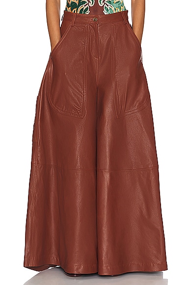 Etro Wide-leg Leather Trousers In Brown