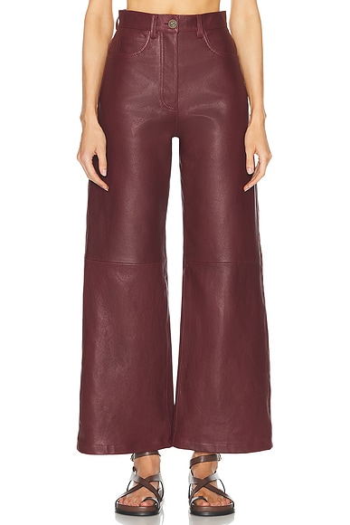 Etro Leather Wide Leg Pant in Plum