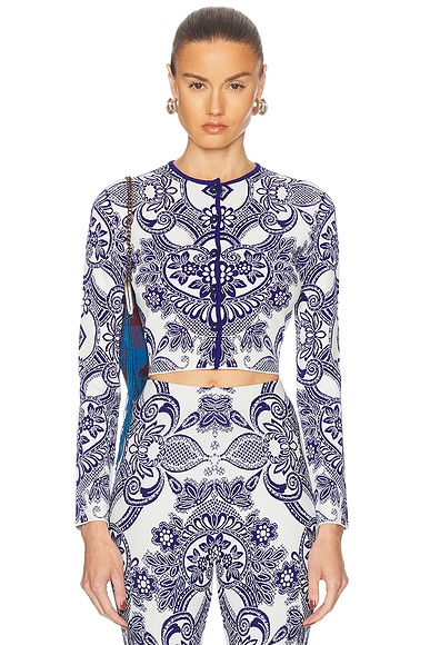 Etro Knit Long Sleeve Top in Blue