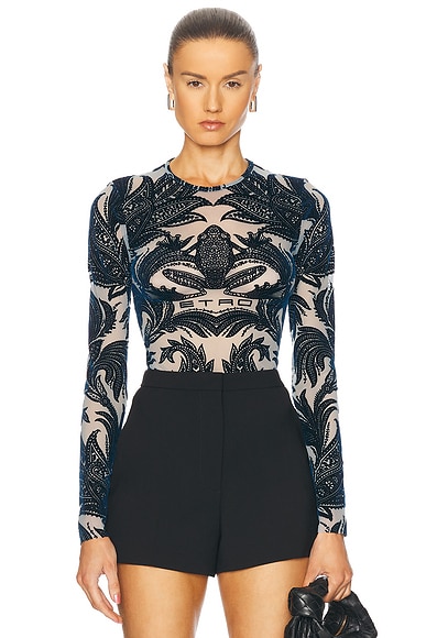 Etro Long Sleeve Top in Multicolor On White Base