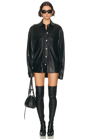 Oversize Pocket Long Sleeve Leather Dress