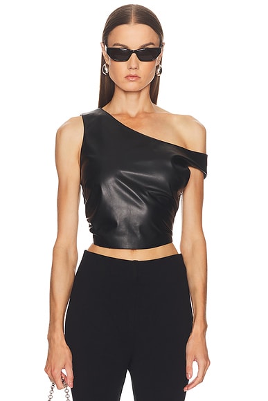 EZR Off Shoulder Leather Top in Black