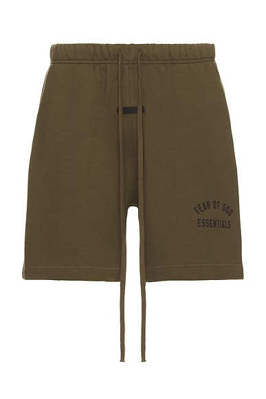 Fear of God ESSENTIALS Fleece Soccer Short in Olive