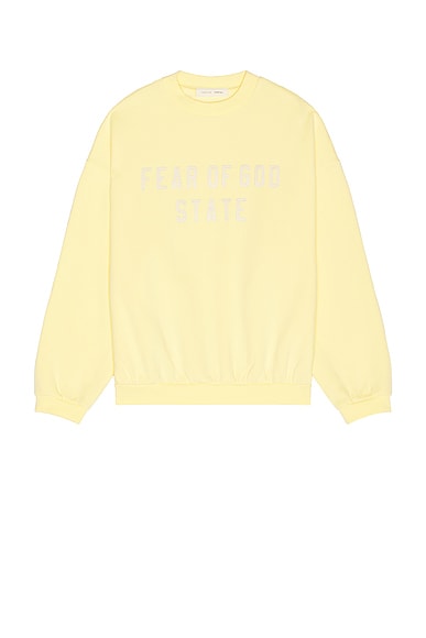 Fear of God ESSENTIALS 90's Fit Fleece Crew Neck Sweatshirt in Garden Yellow