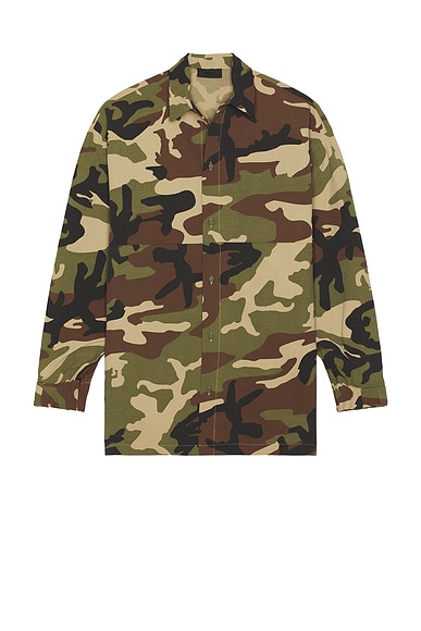 Fear of God ESSENTIALS Military Nylon Overshirt in Woodland Camo