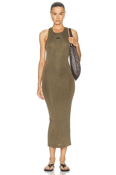 Fear of God ESSENTIALS Soft Rib Racerback Dress in Moss