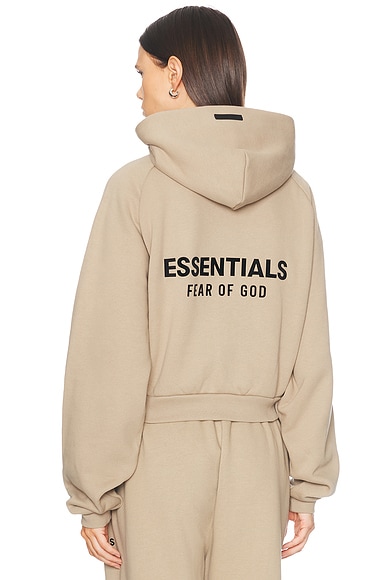 Fear of God ESSENTIALS Cropped Hoodie in Desert Sand | FWRD