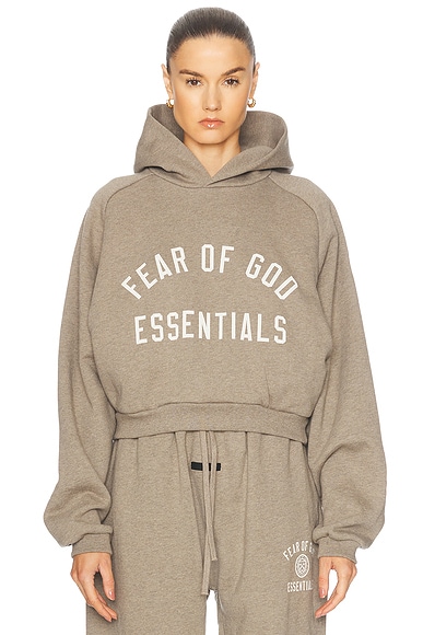 Fear of God ESSENTIALS Cropped Hoodie in Heather Gray | FWRD
