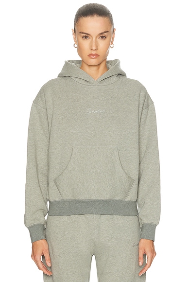 Fear of God ESSENTIALS Signature Classic Fleece Hoodie in Concrete Heather & Dark Concrete Heather