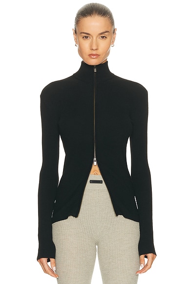 Fear of God ESSENTIALS Soft Rib 2-Way Zip-Up Jacket in Jet Black