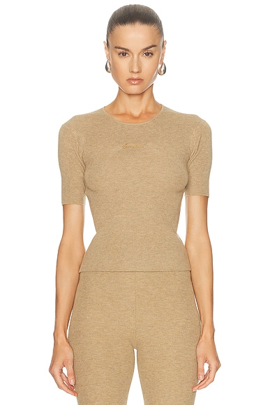 Fear of God ESSENTIALS Signature Rib Knit Fitted Short Sleeve Rib Tee in Dune