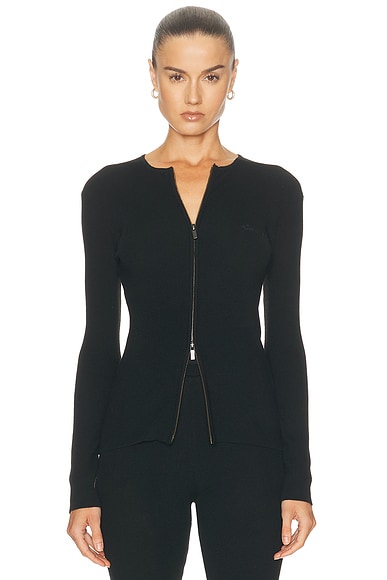 Signature Rib Knit Fitted Long Sleeve Zip Up Rib Tee