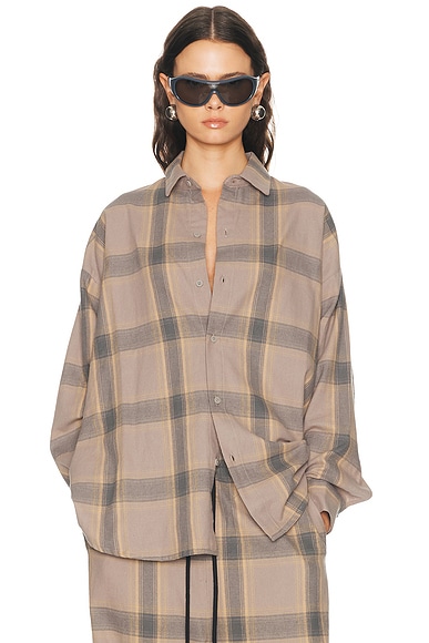 Fear of God ESSENTIALS Button Up Shirt in Seal Plaid