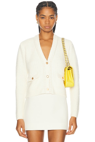 FRAME Double Pocket Cropped Cardi in Cream