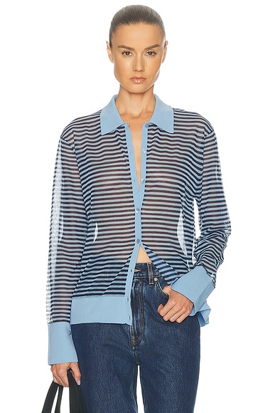 FRAME The Collared Cardi in Powder Blue Multi